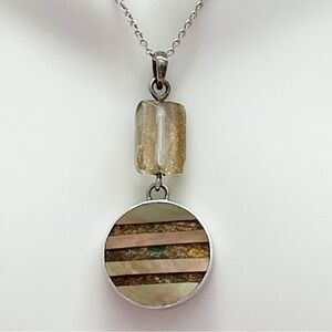 Vintage Signed Sandy Baker Sunstone Abalone Sterling Silver Necklace